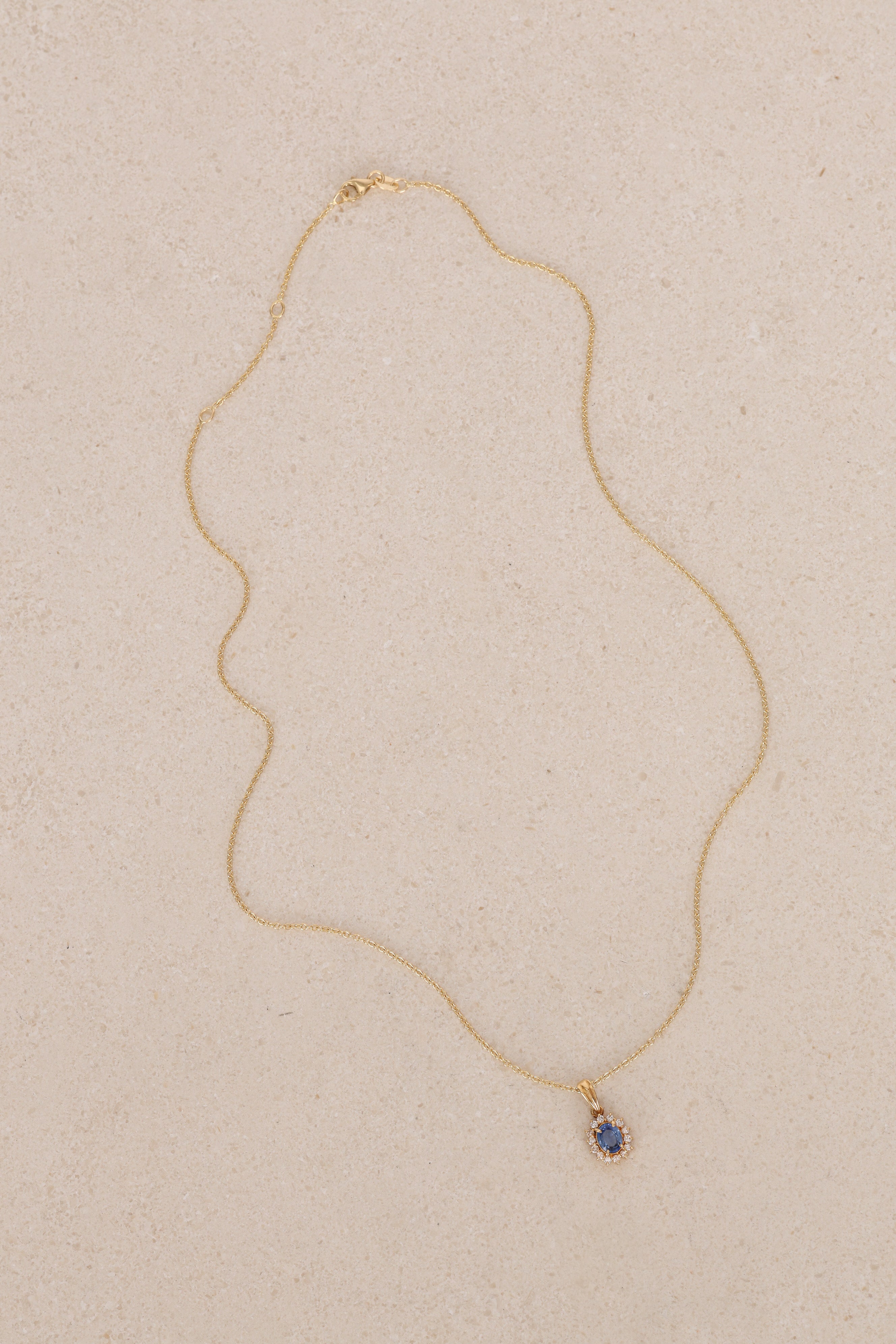 18K Yellow Gold Diamond and Sapphire Charm Pendant 14K Chain Necklace - Drop 12