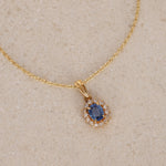 18K Yellow Gold Diamond and Sapphire Charm Pendant 14K Chain Necklace - Drop 12