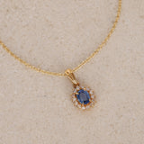 18K Yellow Gold Diamond and Sapphire Charm Pendant 14K Chain Necklace - Drop 12