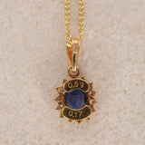18K Yellow Gold Diamond and Sapphire Charm Pendant 14K Chain Necklace - Drop 12