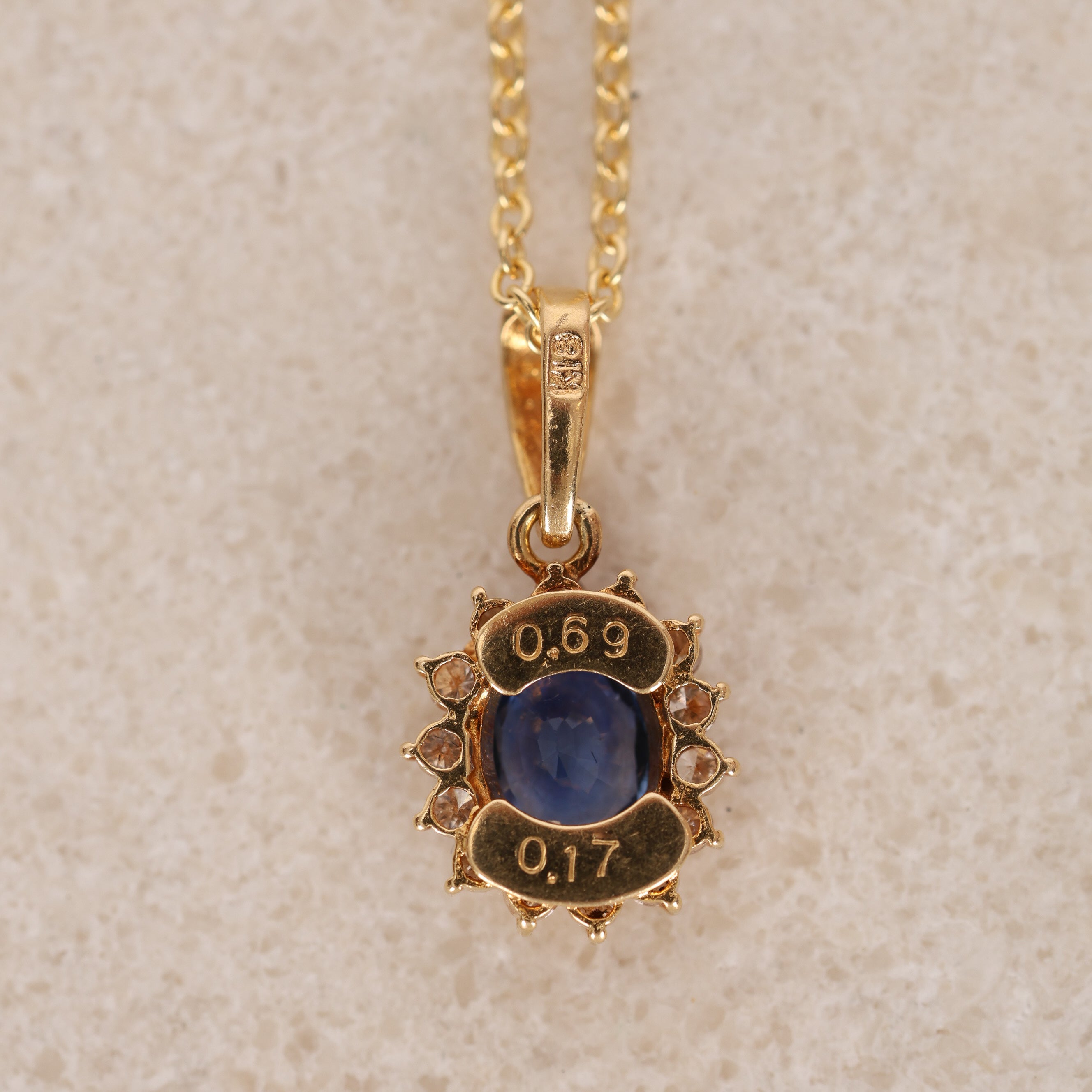 18K Yellow Gold Diamond and Sapphire Charm Pendant 14K Chain Necklace - Drop 12