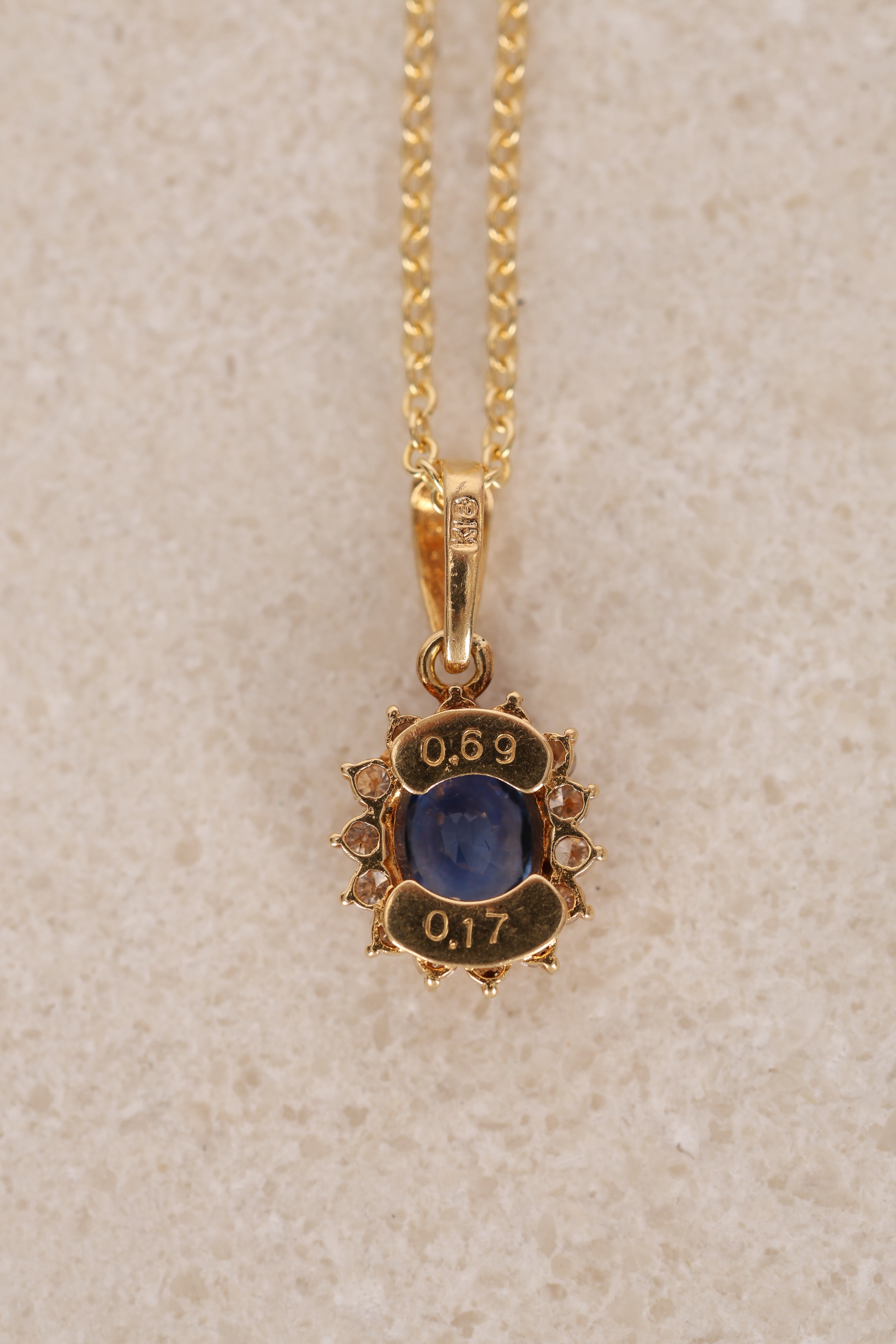 18K Yellow Gold Diamond and Sapphire Charm Pendant 14K Chain Necklace - Drop 12