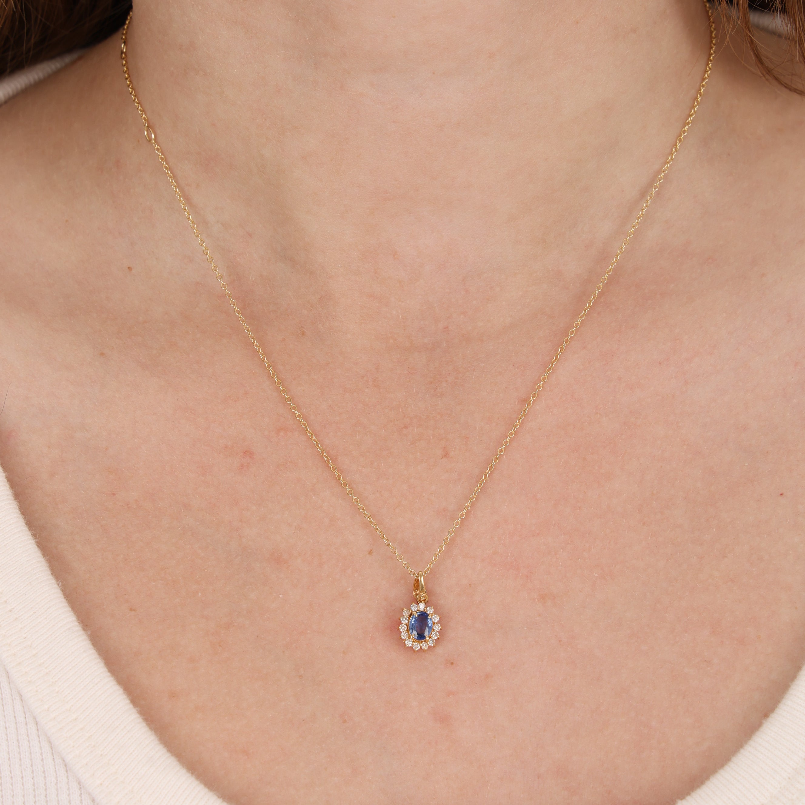 18K Yellow Gold Diamond and Sapphire Charm Pendant Necklace
