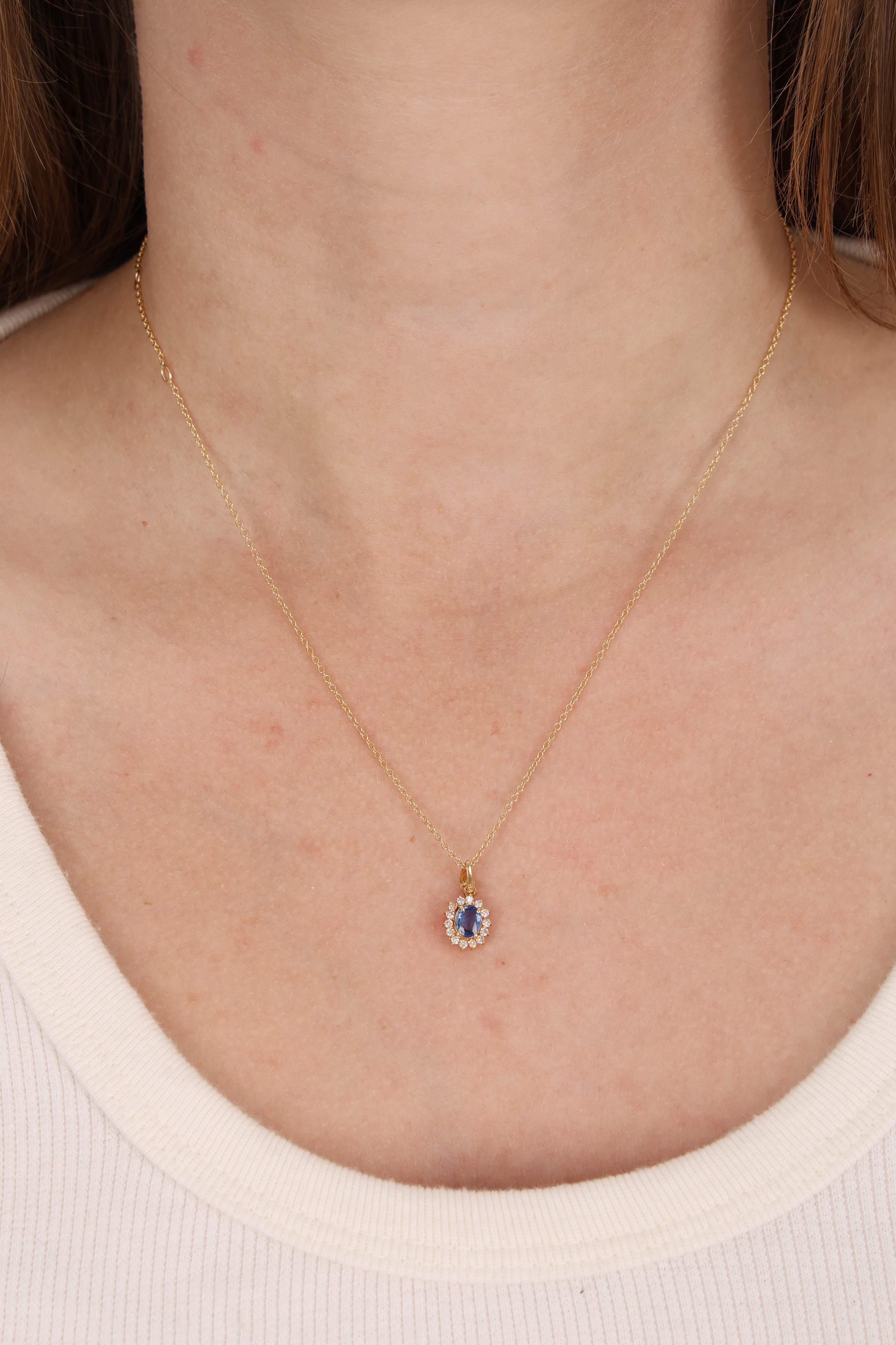 18K Yellow Gold Diamond and Sapphire Charm Pendant Necklace