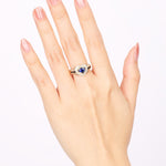 18K Yellow Gold Sapphire and Diamond Heart Motif Ring, Size US 5
