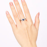18K Yellow Gold Sapphire and Diamond Heart Motif Ring, Size US 5