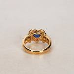 18K Yellow Gold Sapphire and Diamond Heart Motif Ring, Size US 5