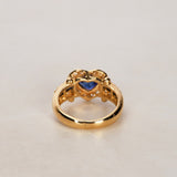 18K Yellow Gold Sapphire and Diamond Heart Motif Ring, Size US 5