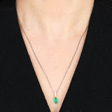 18K White Gold Emerald and Diamond Drop Charm Sterling Silver Necklace - Drop 53