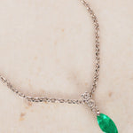 18K White Gold Emerald and Diamond Drop Charm Pendant