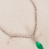 18K White Gold Emerald and Diamond Drop Charm Pendant