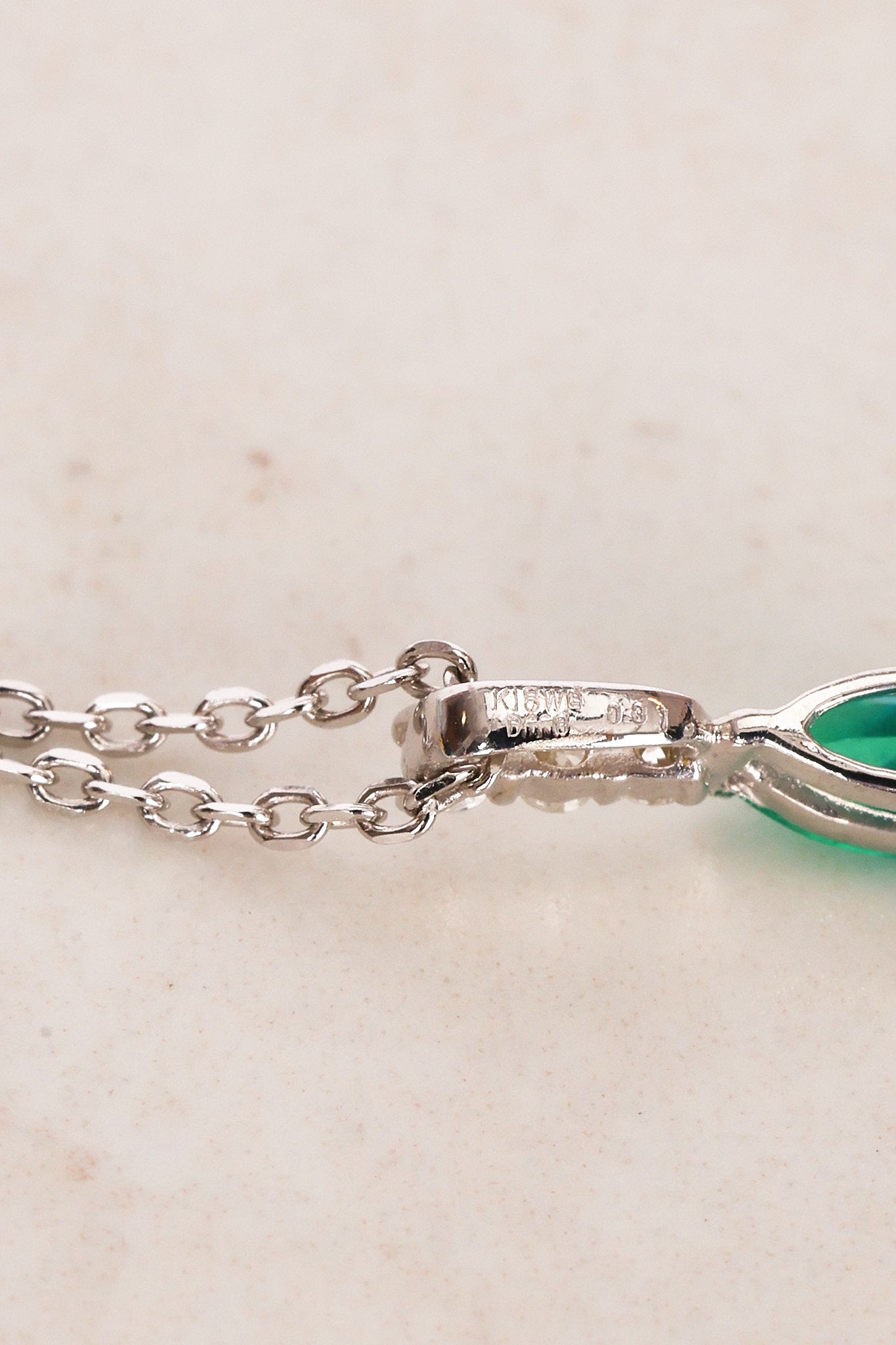18K White Gold Emerald and Diamond Drop Charm Pendant