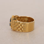 Vintage 1970s - 1980s 18K Yellow Gold and Diamond Sapphire Watch Ring, Size US 6 - Drop 12