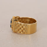 Vintage 1970s - 1980s 18K Yellow Gold and Diamond Sapphire Watch Ring, Size US 6 - Drop 12
