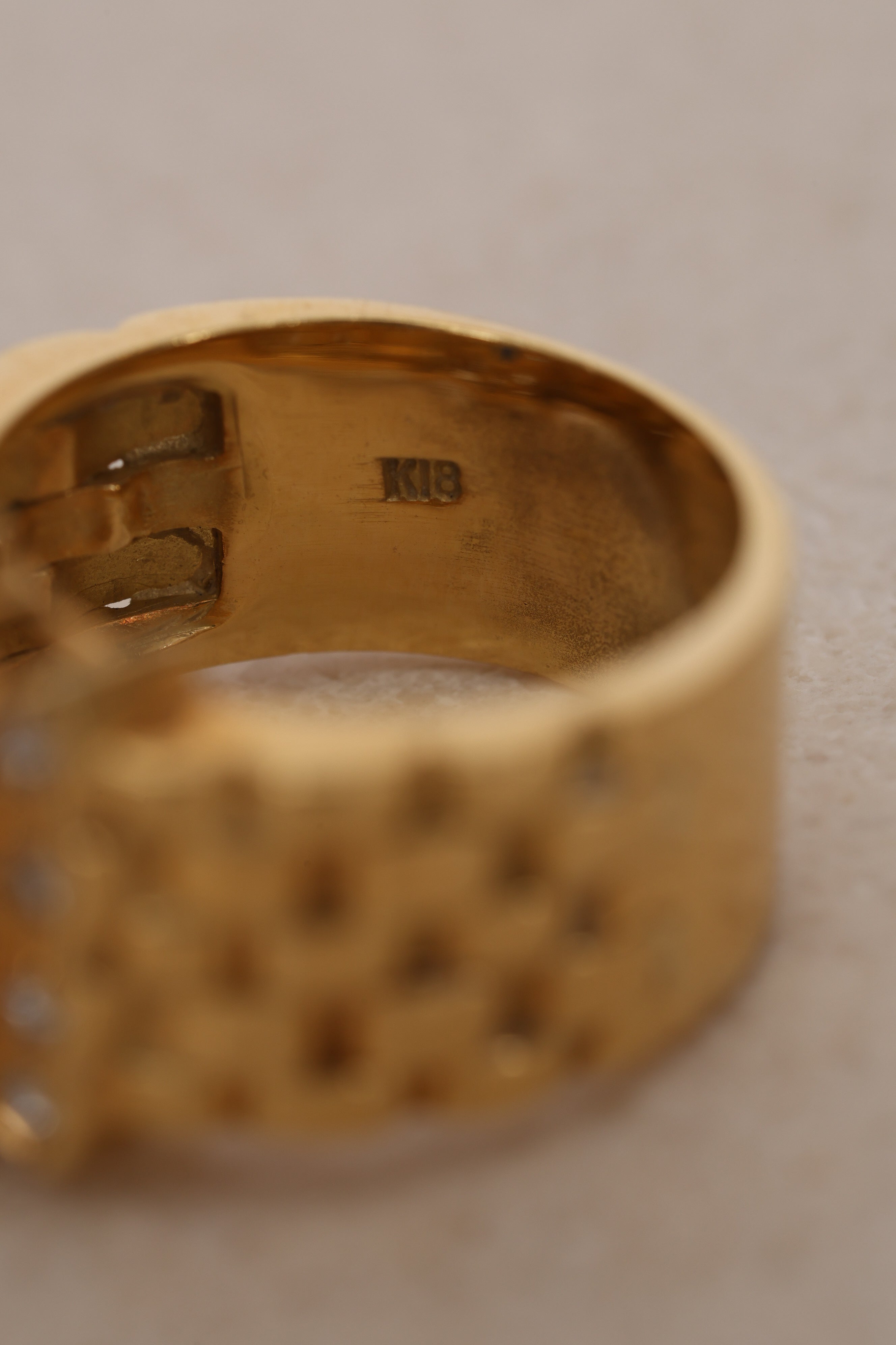 Vintage 1970s - 1980s 18K Yellow Gold and Diamond Sapphire Watch Ring, Size US 6 - Drop 12