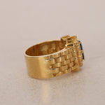 Vintage 1970s - 1980s 18K Yellow Gold and Diamond Sapphire Watch Ring, Size US 6 - Drop 12