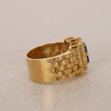 Vintage 1970s - 1980s 18K Yellow Gold and Diamond Sapphire Watch Ring, Size US 6 - Drop 12