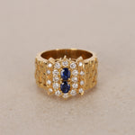 18K Yellow Gold and Diamond Sapphire Watch Ring, Size US 6