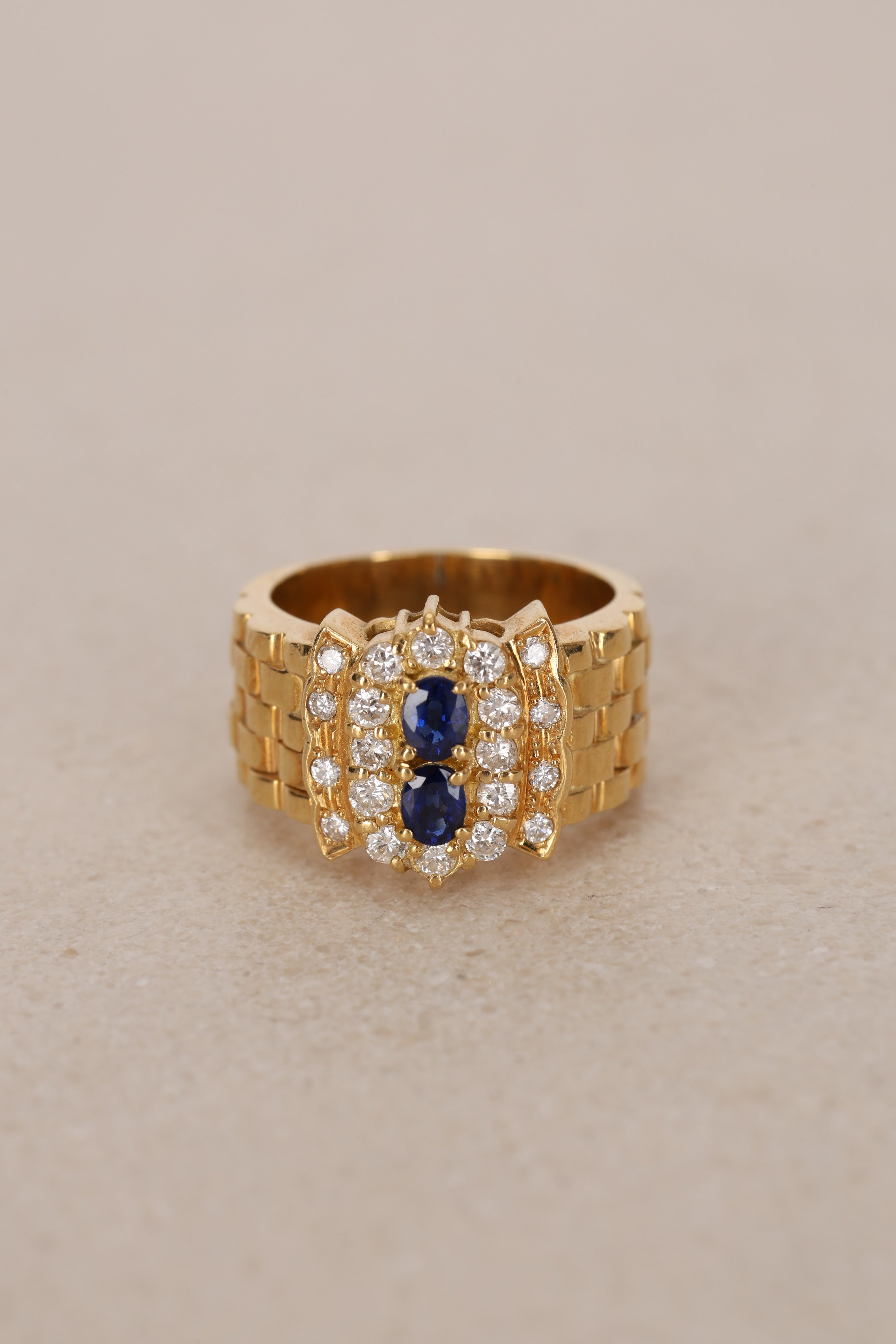 18K Yellow Gold and Diamond Sapphire Watch Ring, Size US 6