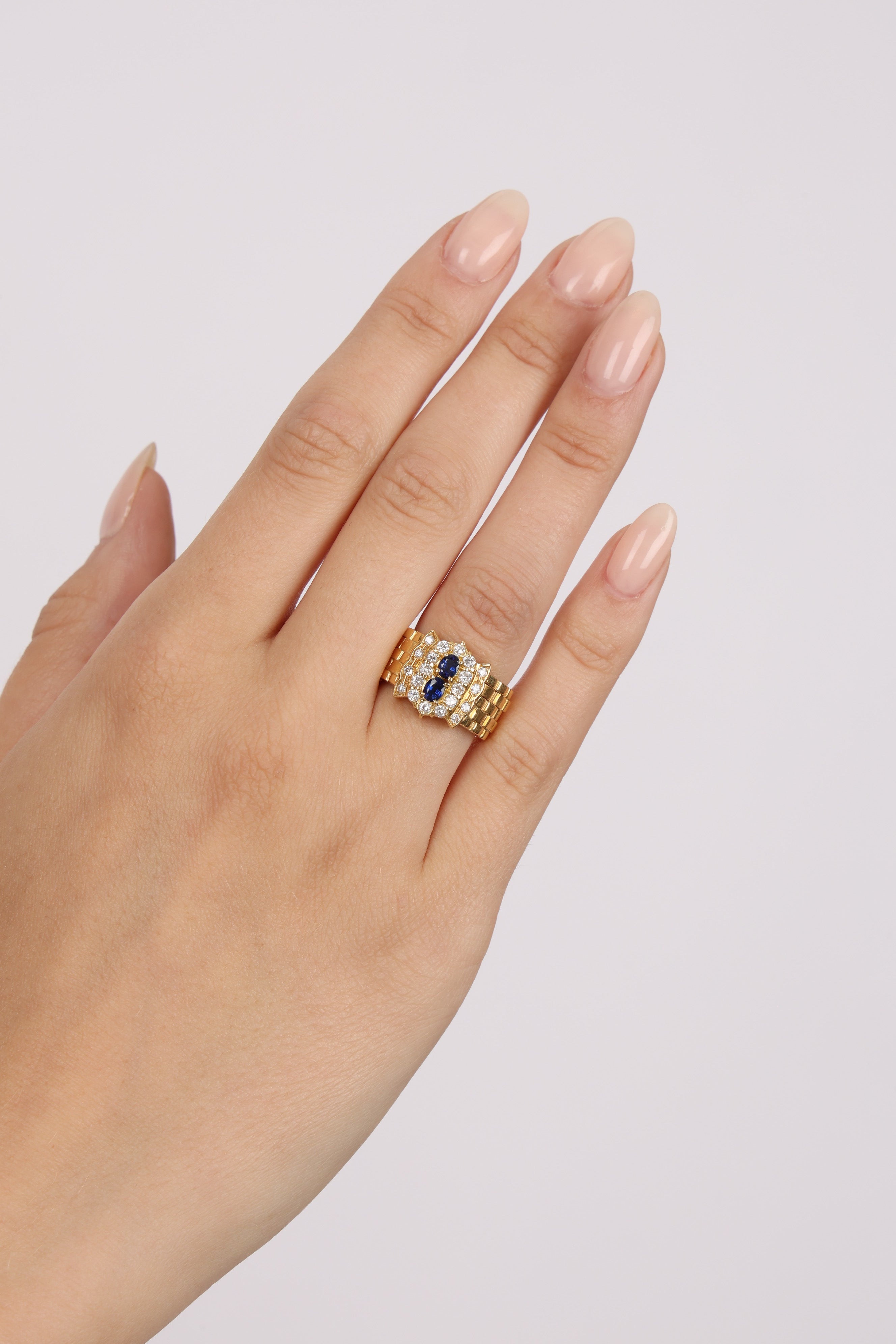 18K Yellow Gold and Diamond Sapphire Watch Ring, Size US 6