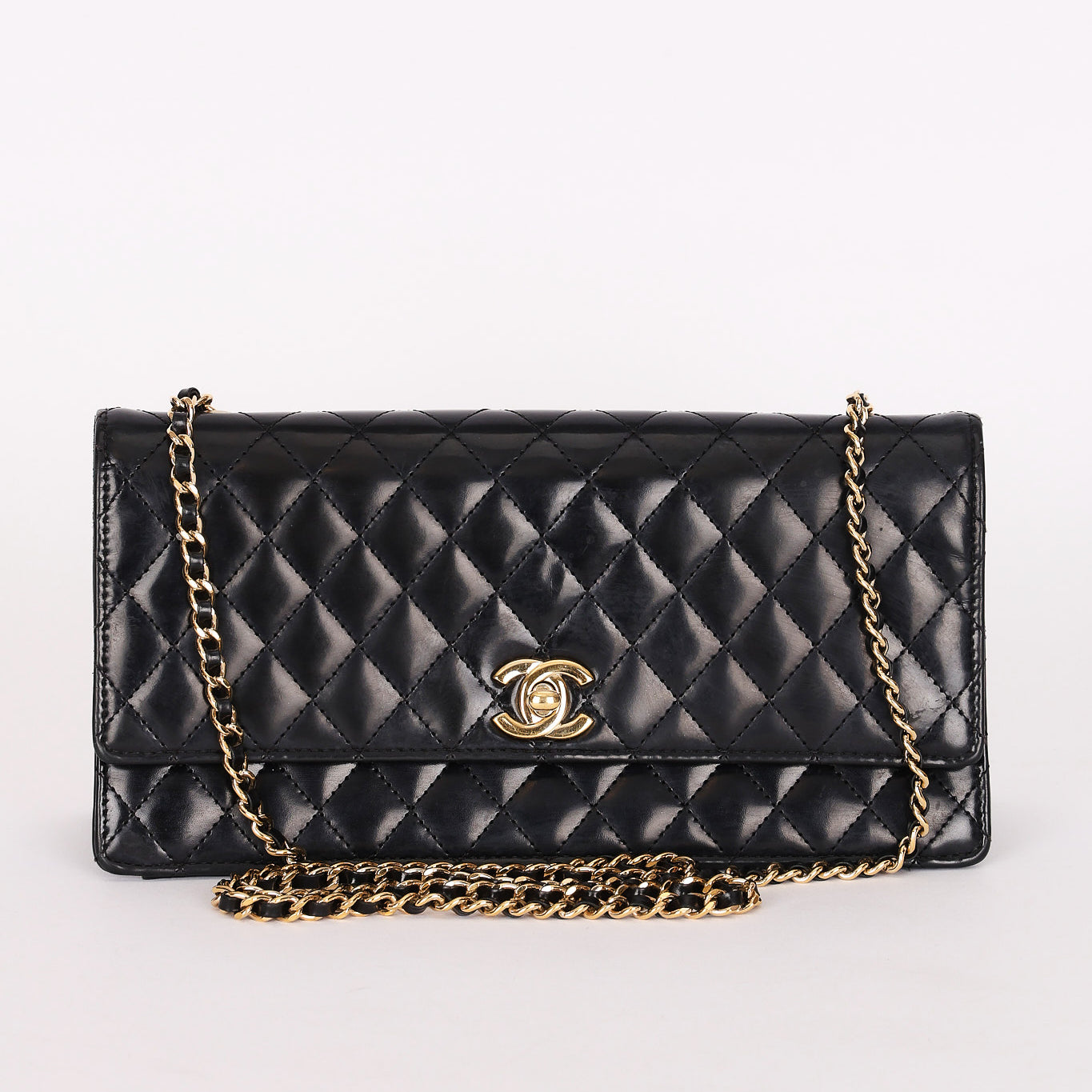 Chanel East West Single Flap Black Patent 2012 GHW