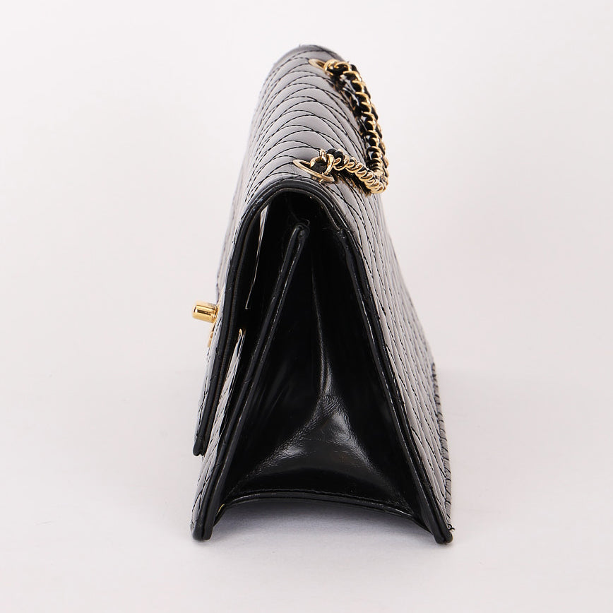 Chanel East West Single Flap Black Patent 2012 GHW