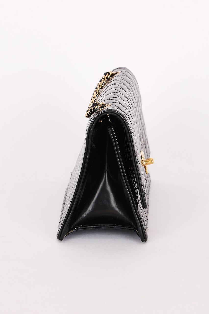 Chanel East West Single Flap Black Patent 2012 GHW