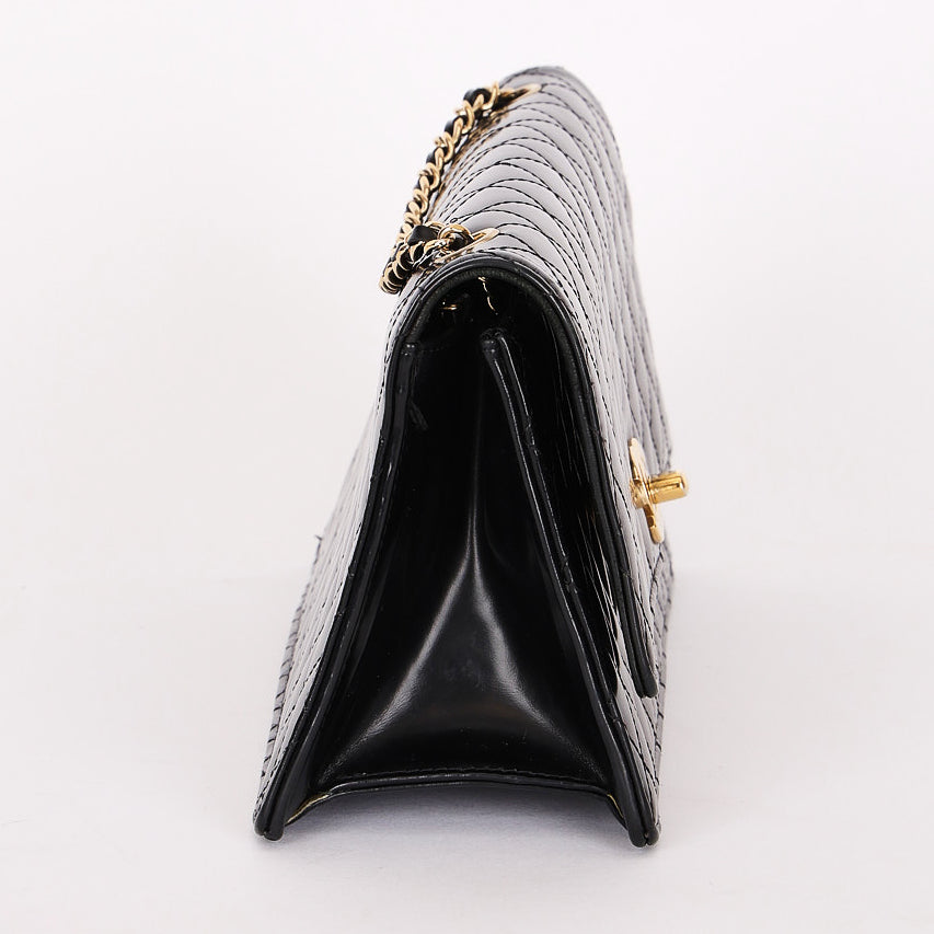 Chanel East West Single Flap Black Patent 2012 GHW