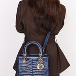Ultra-Rare Dior Medium Lady Blue Navy Crocodile 2016