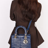 Ultra-Rare Dior Medium Lady Blue Navy Crocodile 2016