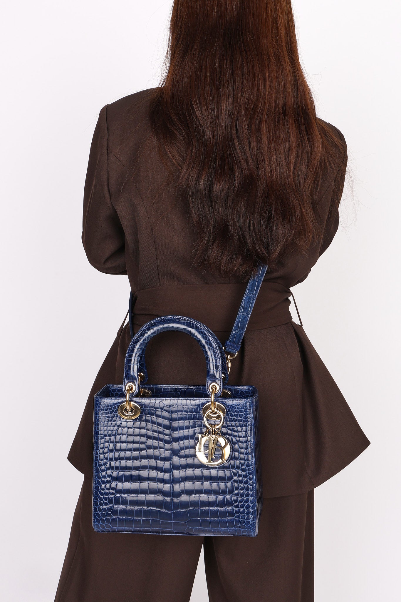 Ultra-Rare Dior Medium Lady Blue Navy Crocodile 2016