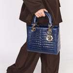 Ultra-Rare Dior Medium Lady Blue Navy Crocodile 2016