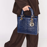 Ultra-Rare Dior Medium Lady Blue Navy Crocodile 2016