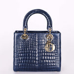 Ultra-Rare Dior Medium Lady Blue Navy Crocodile 2016