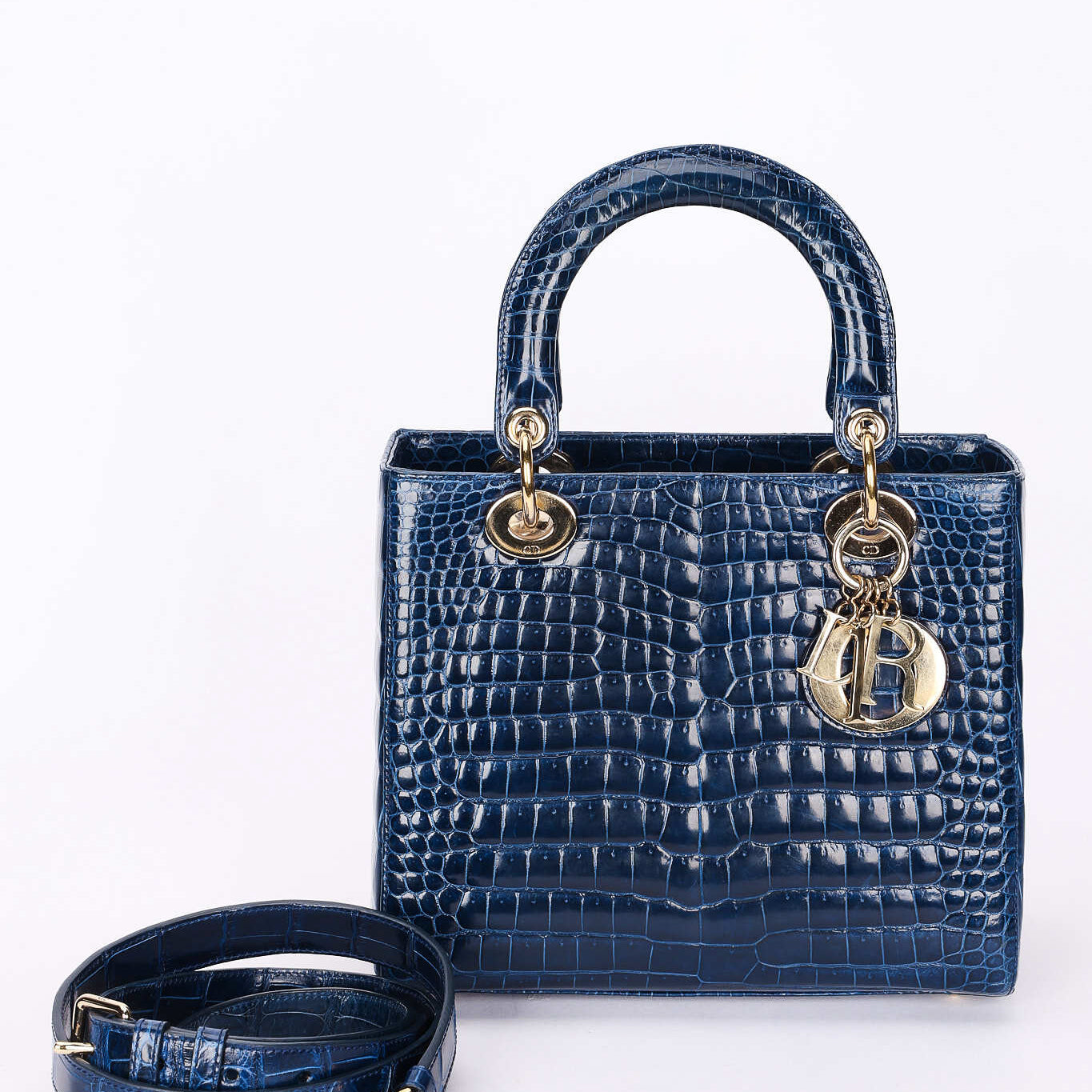 Ultra-Rare Dior Medium Lady Blue Navy Crocodile 2016