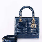 Ultra-Rare Dior Medium Lady Blue Navy Crocodile 2016
