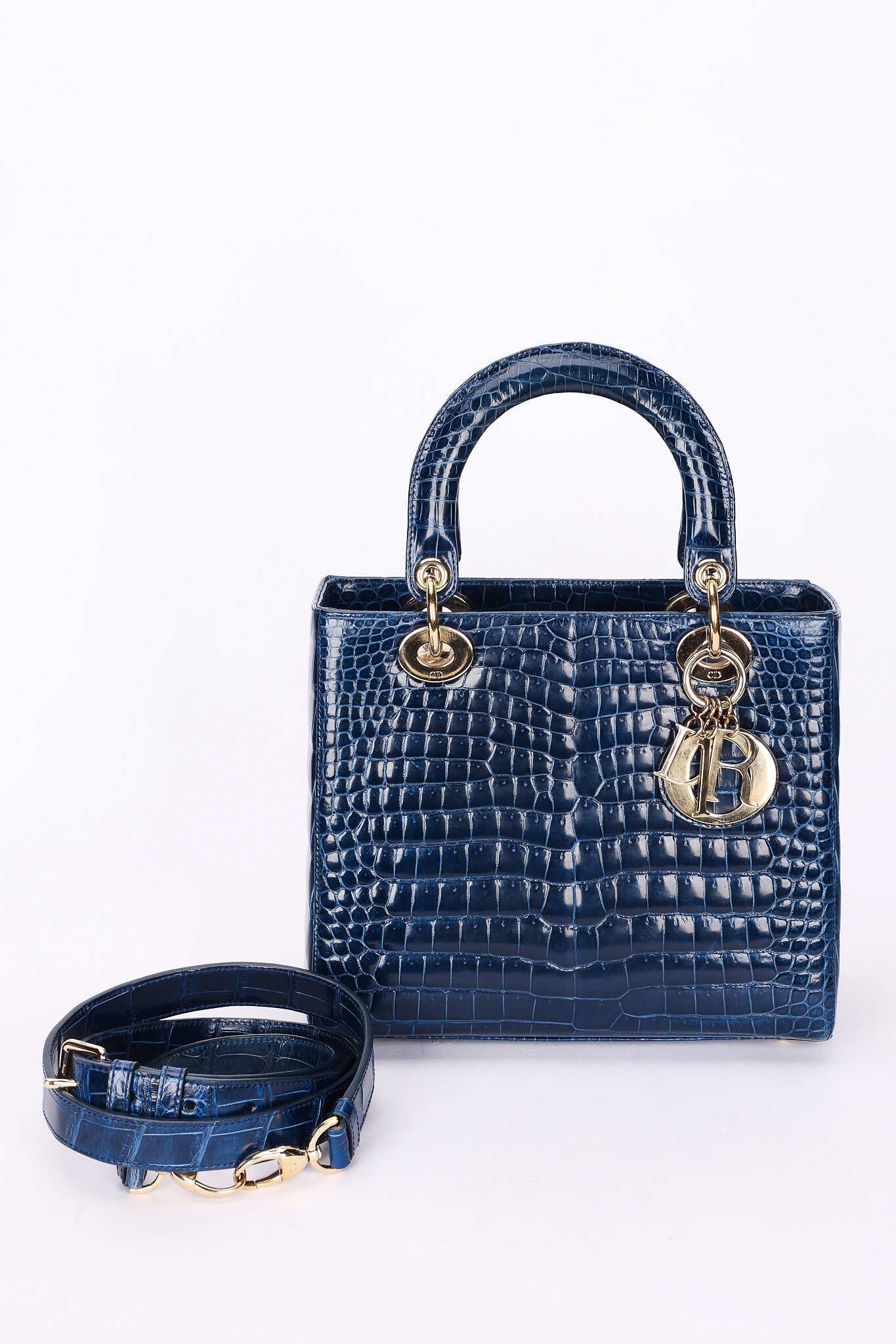 Ultra-Rare Dior Medium Lady Blue Navy Crocodile 2016