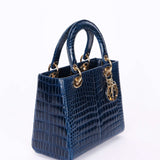 Ultra-Rare Dior Medium Lady Blue Navy Crocodile 2016