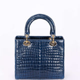 Ultra-Rare Dior Medium Lady Blue Navy Crocodile 2016