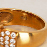 Vintage 1980s 18K Yellow Gold Ruby and Diamond Floral Halo Ring, Size US 6.25