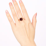 Vintage 18K Yellow Gold Garnet Cocktail Ring, Size US 7