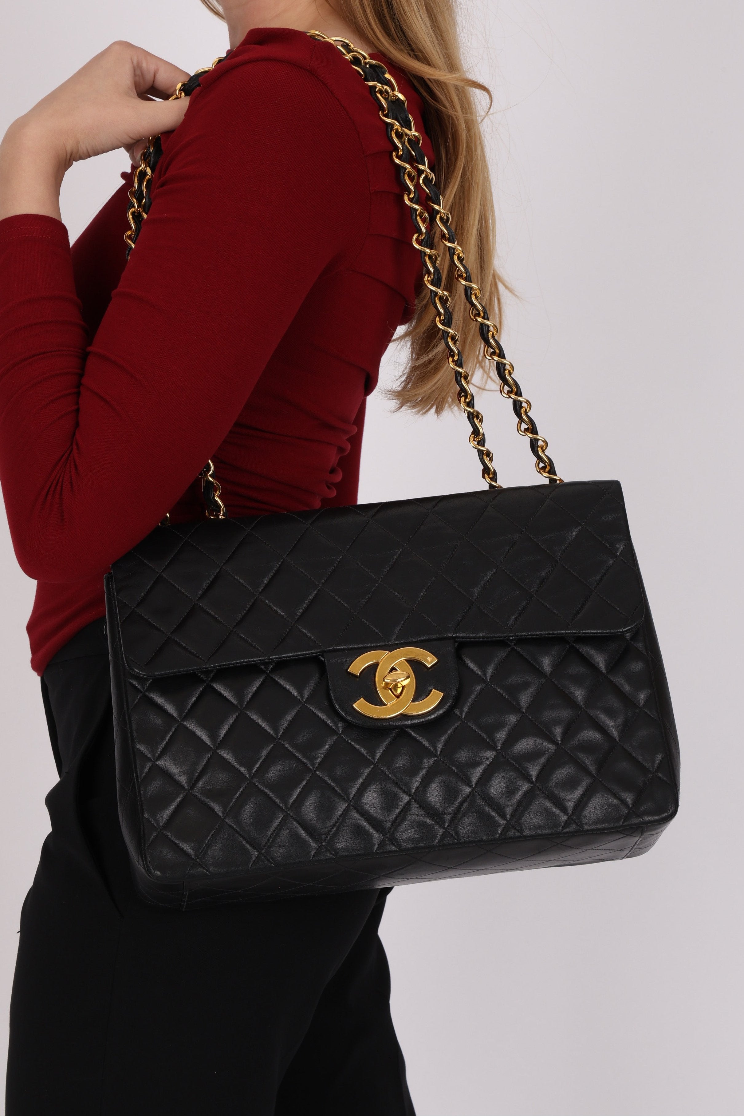 Chanel Maxi Classic Single Flap Black Lambskin 24K GP
