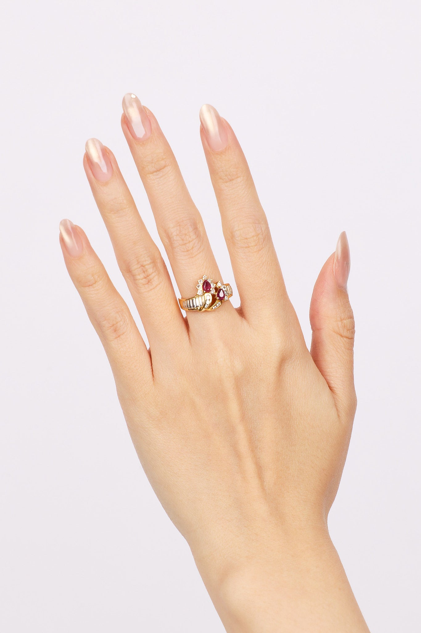 1970s - 1980s 18K Yellow Gold Ruby and Diamond Duo Halo Ring, Size US 5 - Drop 24