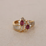 18K Yellow Gold Ruby and Diamond Duo Halo Ring, Size US 5