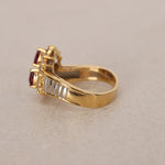 18K Yellow Gold Ruby and Diamond Duo Halo Ring, Size US 5