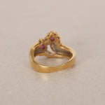 18K Yellow Gold Ruby and Diamond Duo Halo Ring, Size US 5
