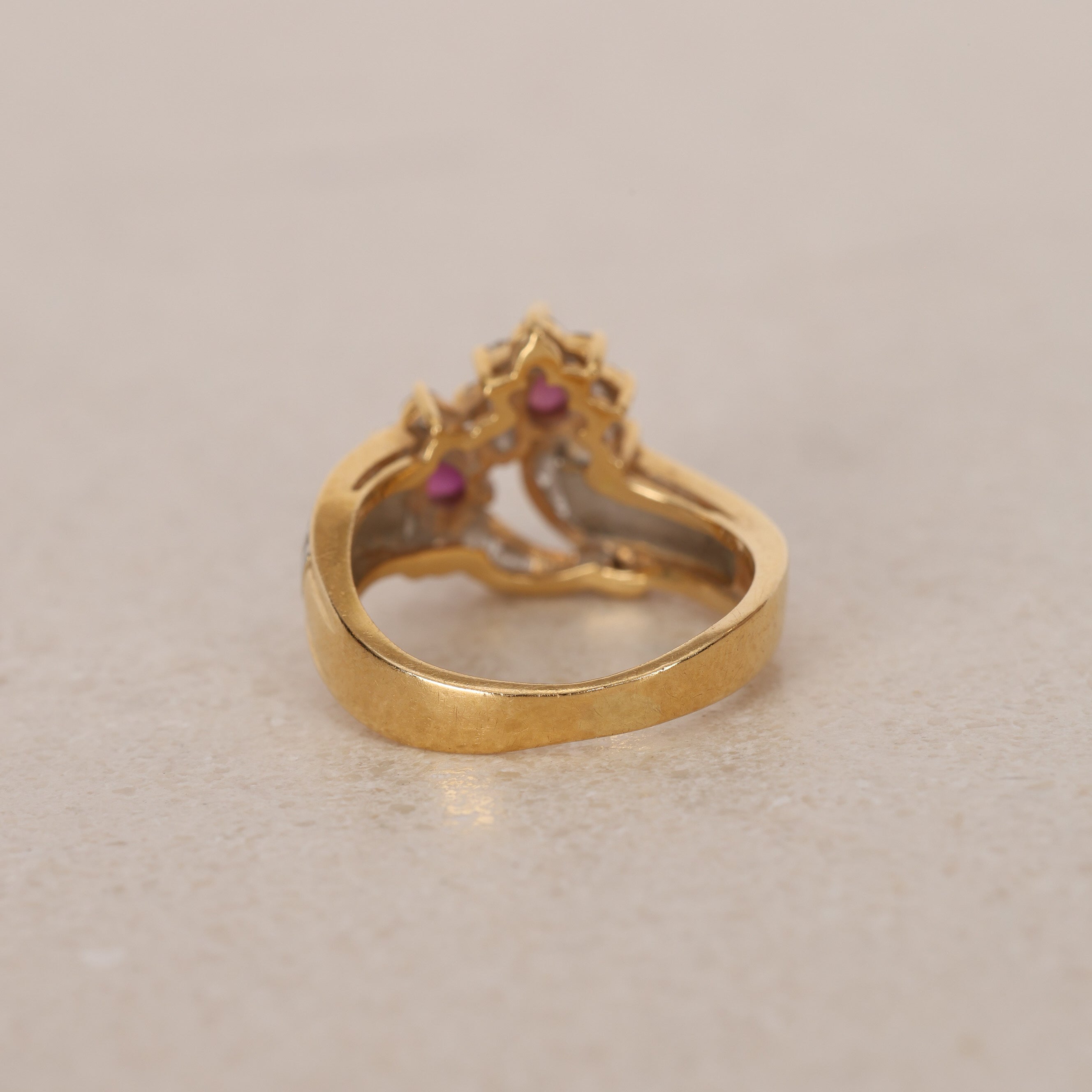 18K Yellow Gold Ruby and Diamond Duo Halo Ring, Size US 5