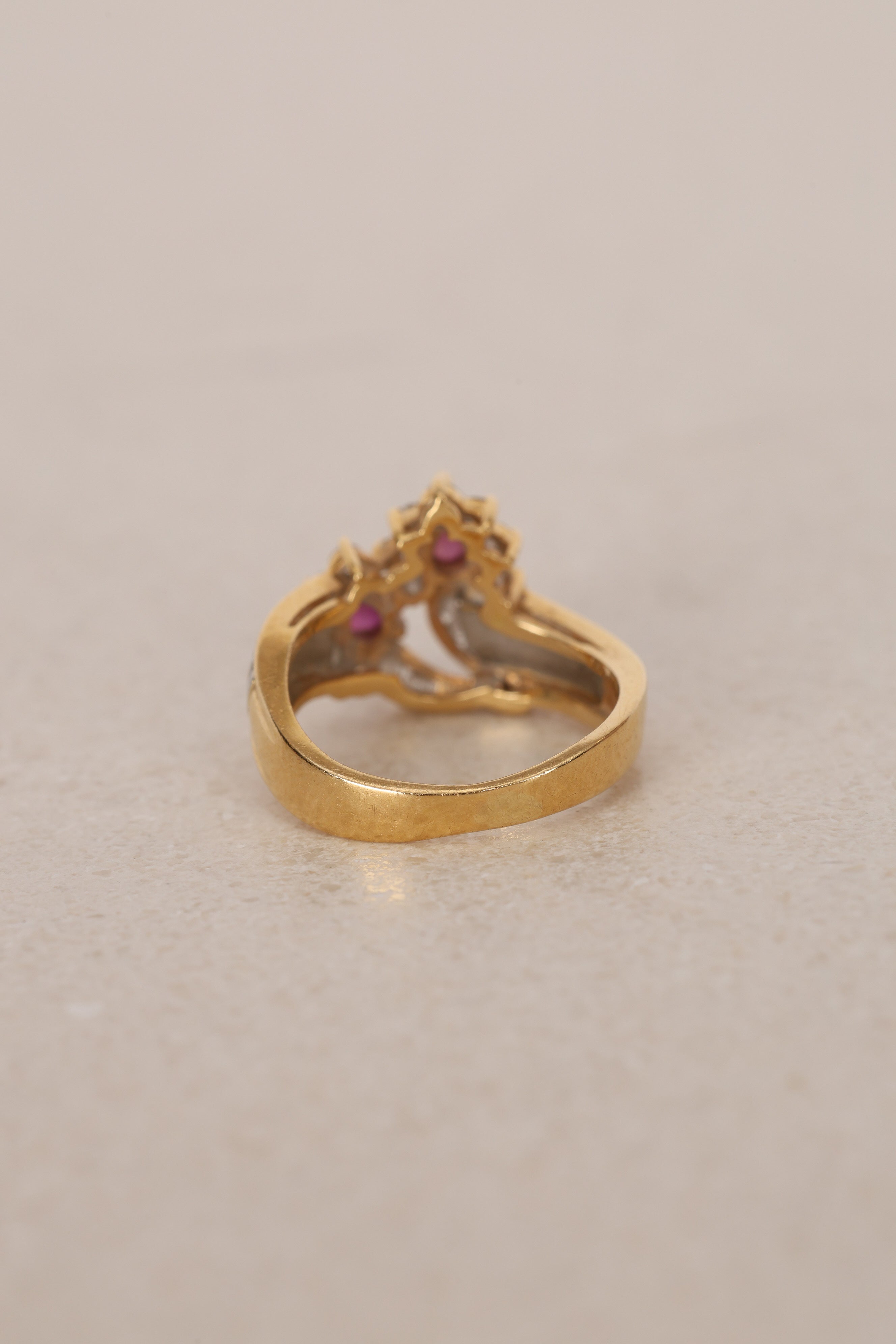 18K Yellow Gold Ruby and Diamond Duo Halo Ring, Size US 5