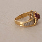 18K Yellow Gold Ruby and Diamond Duo Halo Ring, Size US 5