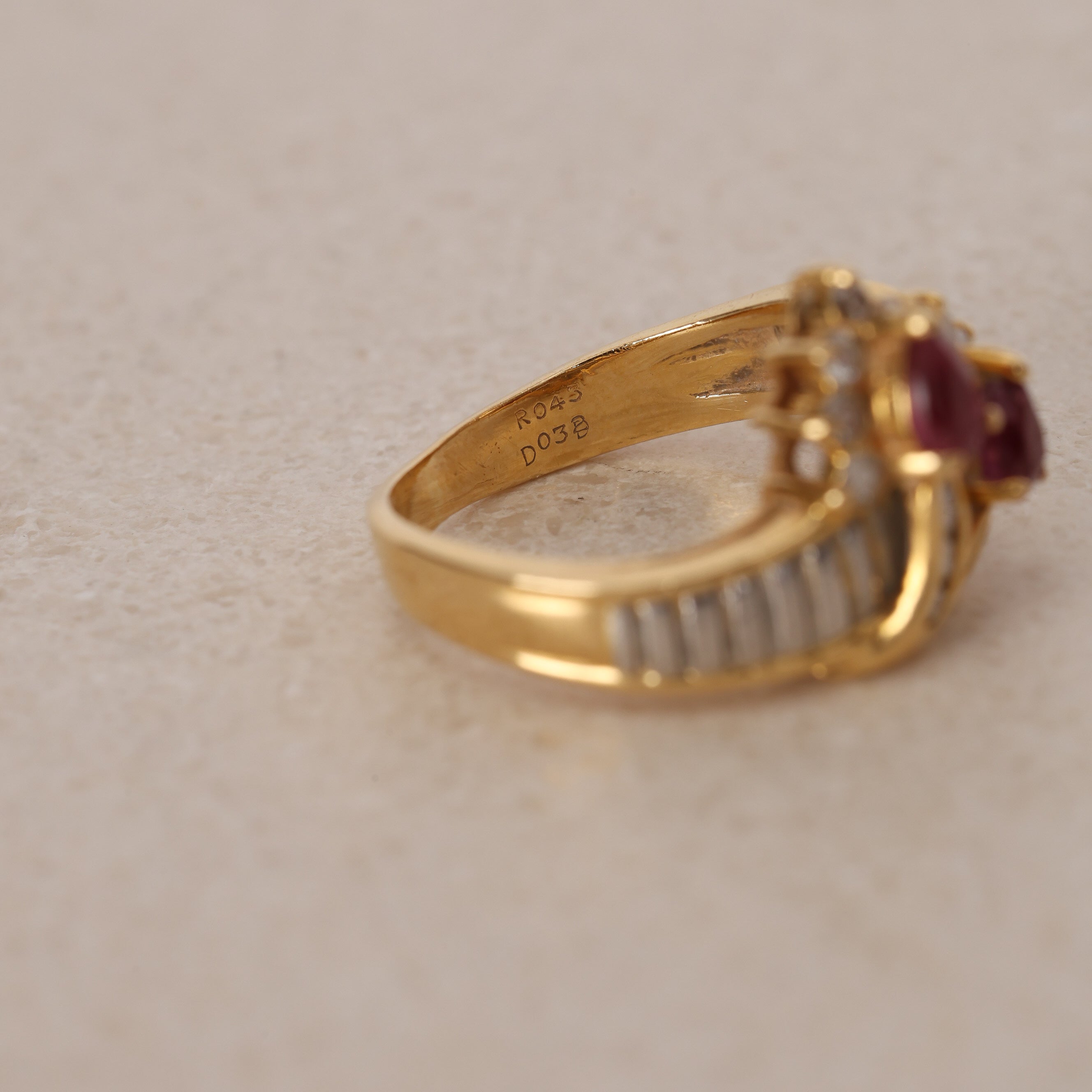 18K Yellow Gold Ruby and Diamond Duo Halo Ring, Size US 5